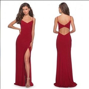 La Femme Ruched Jersey Trumpet Gown
